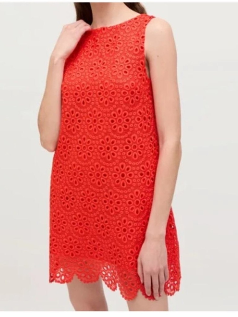 Hill House The Charlie Dress in Poppy Red Scallop Lace Shift Size M